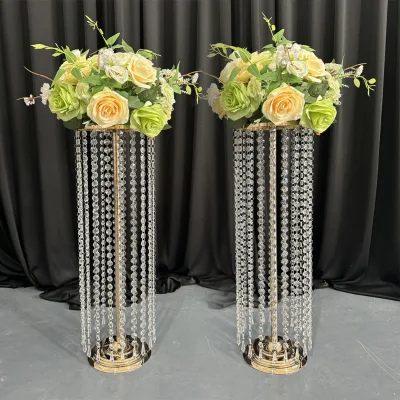Elegant New Style Round Gold Metal Crystal Flower Stand Elegant Centerpiece Stand for Wedding Decorations