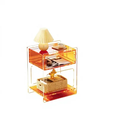 Acrylic Three-Layer Rectangular Floor Type Side Table & Nightstand for Living Room