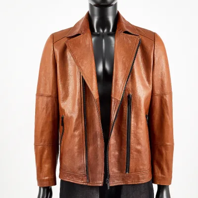 OEM Men Genuine Leather Zipper Jacket Men's Windbreak Street Wear Fashionable Waterproof Motorcycle Leather Jacket
