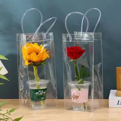 Hot Selling Waterproof Transparent Tote Bags PVC Flower Bouquet Packaging Gift Bag for Promotion
