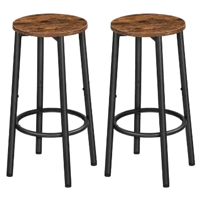 Modern Rustic Brown Bar Chairs Easy Assembly Breakfast Bar Stools Kitchen Dining Room Party Featuring Sturdy Metal Frame Set 2