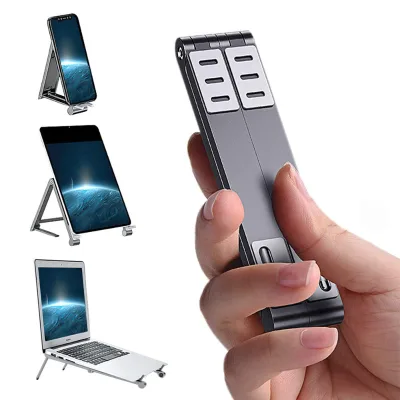 2025 customized Portable Travel Laptop Stand Multifunctional Aluminum 3 in 1 Foldable Laptop Phone Stand for iPad Mobile Phone