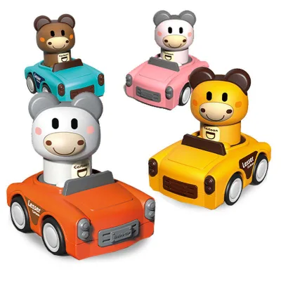 Custom OEM Press Sliding Mini Friction Car Cartoon Animal Inertia Press and Go Car Toys