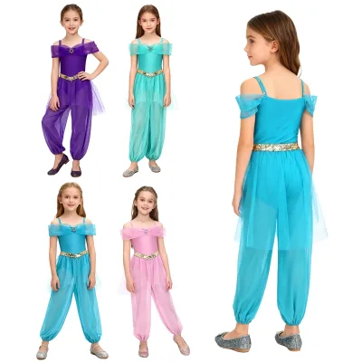 6-16 Kids Girls Rave Party Dance Festival Wear Arabian Princess Costume Overlay Long Pants For Cosplay Themed Party Birthday