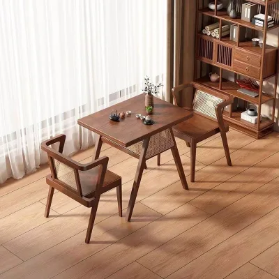 Coffee Table Walnut Wood Grain Coffee Table, Iron Bracket Milk Tea Shop/Coffee Shop/Dessert Shop Small Table