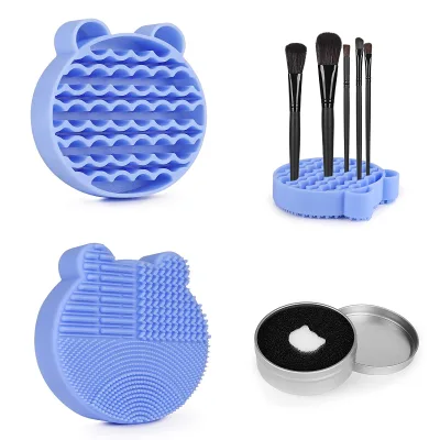 Hot Sale Makeup Brushes Cleaning Mat and Color Removal Sponge 2 in 1 Silicone with Holder for Storage Portable Washing Tool