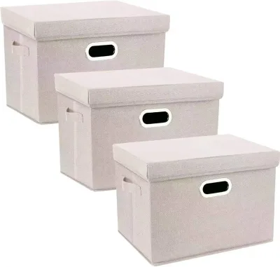 11 Inch Sturdy Collapsible Non-Woven Fabric Storage Cubes Foldable Baskets Handles for Organizing Clothes Wardrobe Bathroom