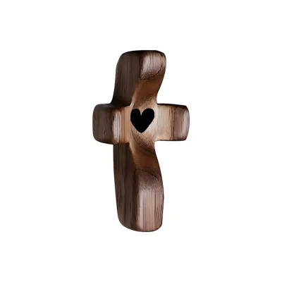 Polished Walnut Wood Cross Fingertip Stress Relief Prayer Support Eco-Friendly Wall-Mounted Customizable Logo Church Easter