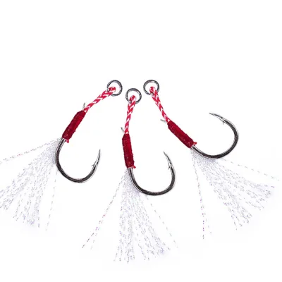 Alpha Assist Jig Hook 10#-20# Black Stainless Steel with Bright Silk Fishing Bait Hook