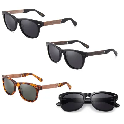 New Retro Wooden Frame Fashion Sunglasses Polarized Hood Men and Women Wooden Frame Polarized Sunglasses Lens Neutral OEM