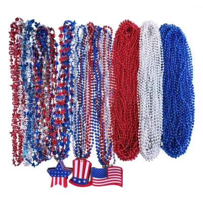 4th of July Beads Necklaces Metallic Red Bule Silver Patriotic Star Independence Day Decorations