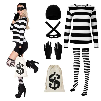 Halloween Womens Neutral Thief Cosplay Costume Set with Accessories for Adult Party Dress up Performance Outfit
