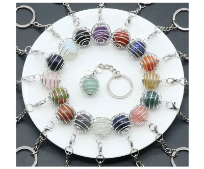 Wholesale Natural Crystal Mini Ball Key Chain Healing Mini Sphere Hanger Room Decoration