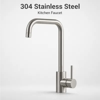 Jiku Modern 304 Stainless Steel Thermostatic Faucet with Ceramic Valve Core Deck Mounted Kitchen Sink Faucet Hot and Cold Taps