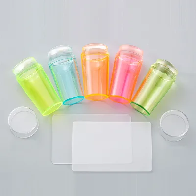 Transparent Nail Art Stamper With Scraper Set Jelly Silicone Head Stamping Plates Candy Color French Transfer Stampers Template