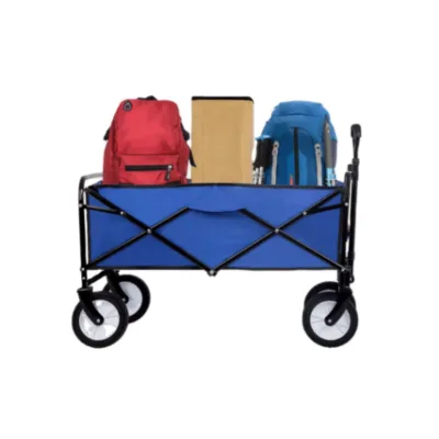 Hot Selling Blue Foldable Four-wheel Cart for Camping Durable Folding Utility Grocery Storage Cart Folding Wagon for Outdoor