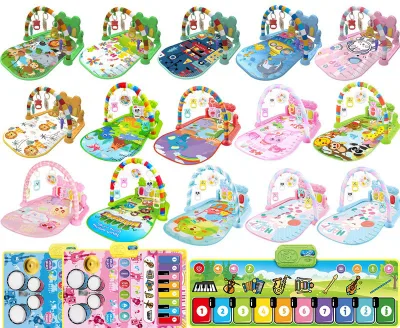 Infant Musical Fitness Play Gym Baby Kick Piano Activity Mat With Cartoon Animal Hanging Rattle Teether Toys