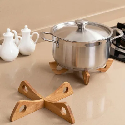 Foldable Bamboo Trivet Heat Resistant Pot Holder Mat Foldable Wooden Table Protector for Hot Dishes Kitchen Dining