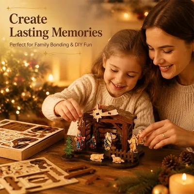 3D Wooden Puzzle Nativity Scene Manger Birth of Jesus Craft Kit MDF Board Christmas Decor Gift
