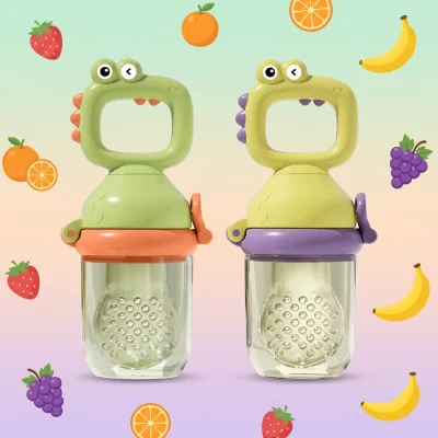 Wholesale Push-Type Baby Food Feeders, OEM/ODM Dinosaur Fruit & Vegetable Teether BPA-Free Mesh/Silicone,