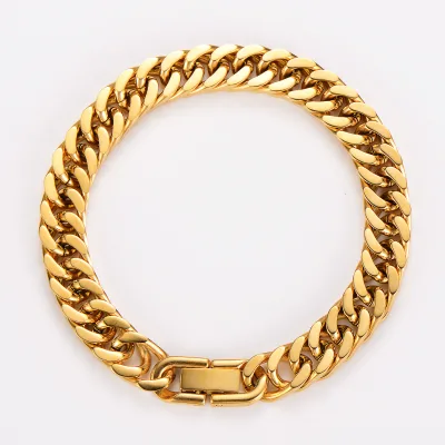 Hip Hop Waterproof Non Tarnish 18K Gold Plated Stainless Steel Chunky Cuban Link Bracelet for Men Women