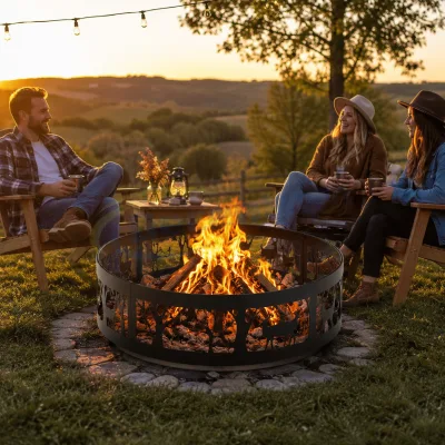 Wholesale Heavy Duty Round Black Steel Deer and Forest Silhouette DIY Campfire Ring for Backyard Iron Fire Pit