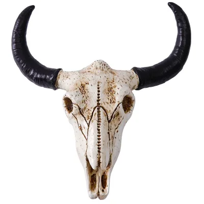 Simulation 3D Animal Ox Horn Skull Head Resin Wall Hanging Artwork Room Wall Decoration Nordic Style Props Wall Hanging Ornament