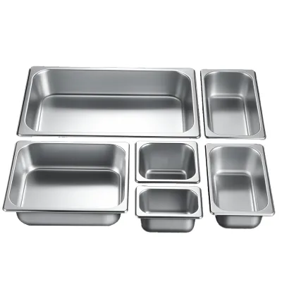 In Stock 15cm Heigh Buffet Pans Stainless Steel Pan Set 1/1 1/2 1/3 1/4 1/6 1/9 Silver Square Gn Pan Food Storage Containers