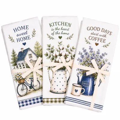 Custom Printed Absorbent Cotton Tea Towel Watercolor Country Home Garden Fruit Flower Decorative Dish Cloth