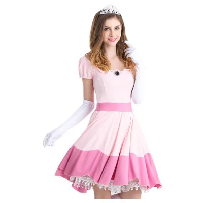 Deluxe Adult Princess Peach Cosplay Halloween Costume Women Bros Party Set With Suits Anime Character Inspired