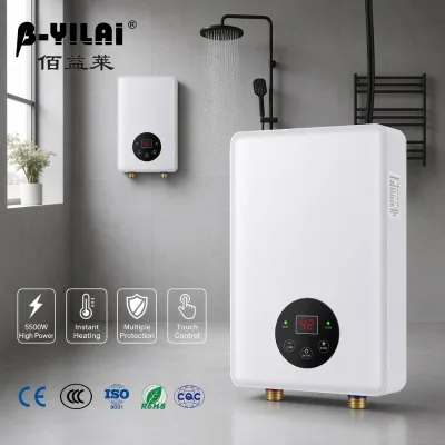 B-YILAI Instant Electric Water Heater with Durable Brass Interface Stainless Steel Element 3s Fast Heating Smart Shower