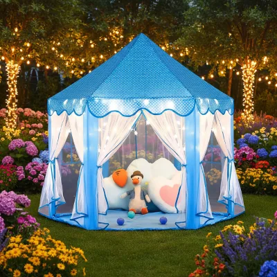 Wholesale Indoor Hexagonal Princess Castle Playhouse Large Kids Toy Play KIDS Canopy LED Star Lights Cloth