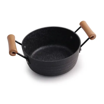 An Environmentally Friendly Aluminum Stock Pot with Double Wooden Handles Which Is Suitable for Use with an Induction Cooker