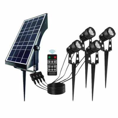4 in 1 Solar Garden Spotlights Outdoor Landscape Lighting Dusk to Dawn IP65 Waterproof 9.8ft Cable Solar Spotlight with Remote