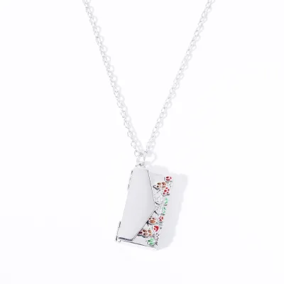 Stock Small Box Pendant 18k Gold Plated Flower Opening Closing Photo Album Photo Frame Envelope Locket Necklace