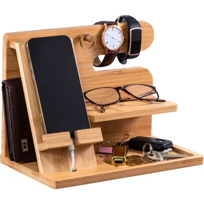 Wood Phone Docking Station for Men and Women Wooden Docking Station Organizer Durable Nightstand Organizer for Men