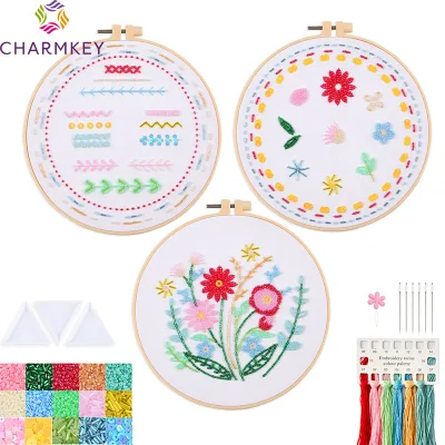 Bead Embroidery Starter Kit with Rhinestone Beads Threads Hoops and Patterns for Beginners