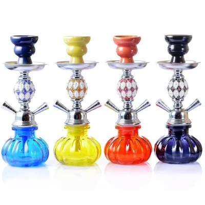 Factory Wholesale Arabic Hookah Set Double Tube Full Set Glass Stainless Steel Shisha Portable Hookah