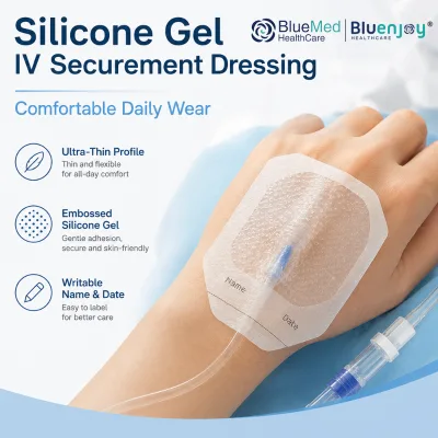 Bluenjoy Silicone Gel IV Securement Dressing Comfortable Daily Wear Ultra Thin Profile Writable Name & Date for Hospital/Clinic
