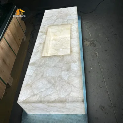 Luxury Residence Natural White Crystal Quartz Stone Backlit Bathroom Vanity Top Basin Sink Custom Size Villa Project