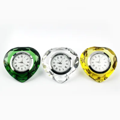 New Arrive 60mm Crystal Heart Shape Golden Clock for Gold Wedding Anniversary Gifts
