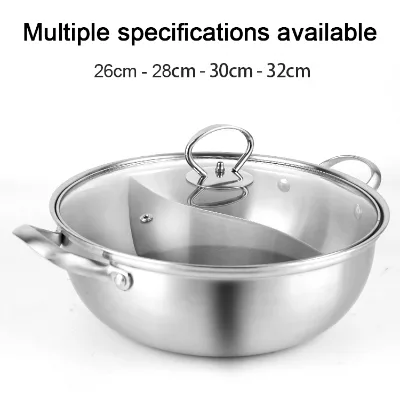 Kitchen Shabu-Shabu Commercial Thickening Large Capacity Hot Pot 18/8 Stainless Steel Cooking Set Non-Stick Glass Lid Gas