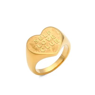 Unisex Luxury Custom Chunky Stainless Steel Finger Rings Light Luxury Heart-Shaped 'Self Love Club' Rings Anniversary Classic