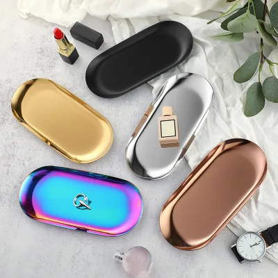 Stainless Steel Metal Plate Oval Minimalist Serving Tray Gold Silver Bottom Dessert Plate Jewelry Tray