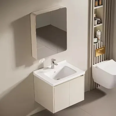 Compact LED Bathroom Mirror Cabinet Waterproof Design Touch Dimming Small Bathrooms Space Saving Storage Solution