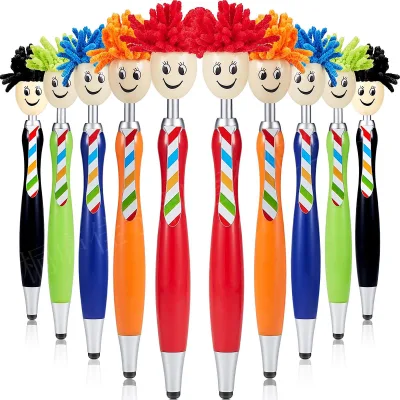 3 in 1 Cute Doll Head Smiling Face Plastic Stylus School Students Stylus Pen Touch Screen
