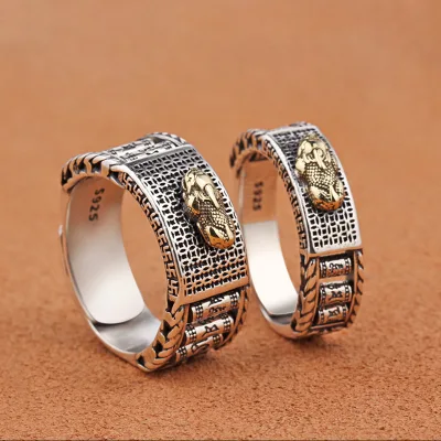 Classic Retro Lucky Pixiu Transfer Rings Silver Open Adjustable Ring China Traditional Culture Pixiu Ring for Women Wholesale