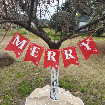 Red Merry 100% Jute Woven Fabric Burlap Banner Flag for Home Decoration