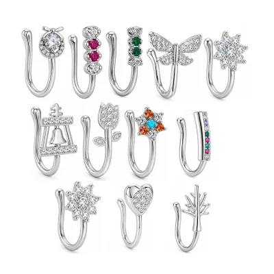 Puncture-Free Zircon U-Shaped Nose Clip European-American Style Personalized Non-Piercing Nose Ring Flower Butterfly Nose Cuff
