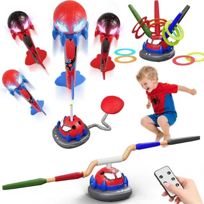 BJQ Spider 3-in-1 Rocket Launcher Kids Spider Rockets Ring Toss Game Musical Remote Control Indoor/Outdoor Toy for 5-7 Year